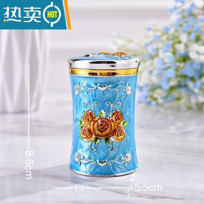 敬平欧式牙签筒盒家用牙签罐北欧轻奢牙签桶餐厅酒店KTV用品装饰摆件 银蓝黄花 送牙签