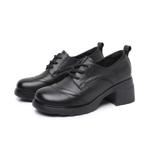 头层牛皮乐福鞋女春季新款真皮复古休闲系带厚底四季单鞋女鞋