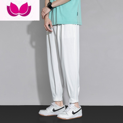 七斓冰丝裤子男夏季薄款宽松阔腿九分裤潮牌拉链束脚裤西裤休闲裤