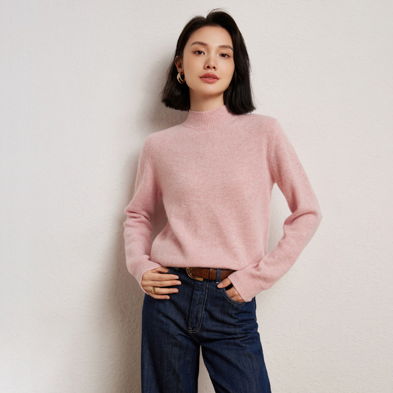 秋冬新款纯色山羊绒衫半高领简约女士针织衫毛衣通勤长袖打底衫
