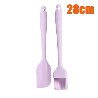 烘焙工具家用厨房可高温一体式硅胶刮刀刷子奶油抹刀牛轧糖搅拌棒 敬平 粉色大号刷子刮刀2件套