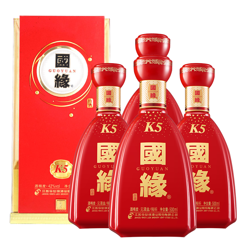 今世缘 国缘k5 柔雅醇厚型 白酒 42度 500ml*4瓶 整箱装