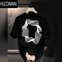 HLCOMAN夏季新款设计感几何图形印花短袖t恤男青年学生宽松圆领半袖