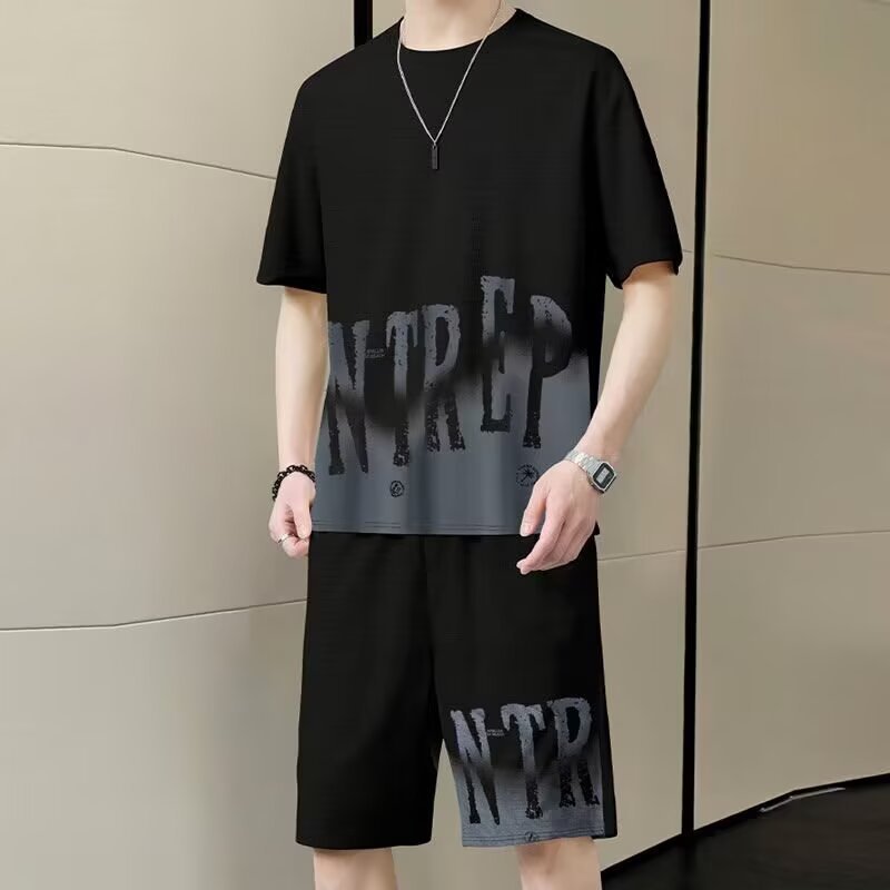 运动休闲套装字母印花时尚潮流青少年雪山两件装