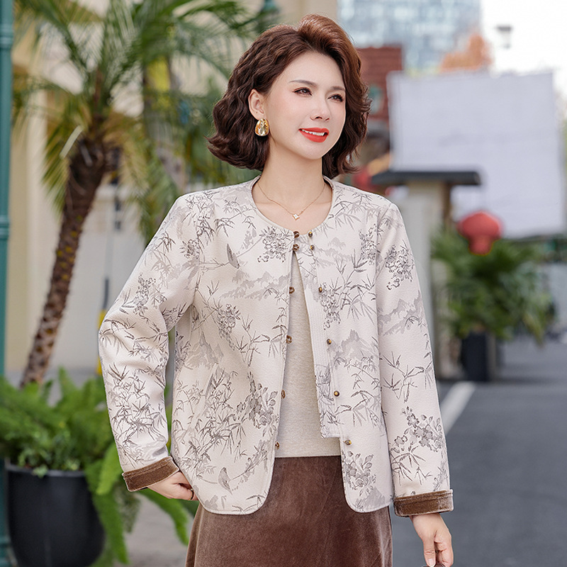 春季新款妈妈外套女洋气中老年女士休闲上衣40岁圆领50岁中年装女