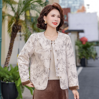 春季新款妈妈外套女洋气中老年女士休闲上衣40岁圆领50岁中年装女