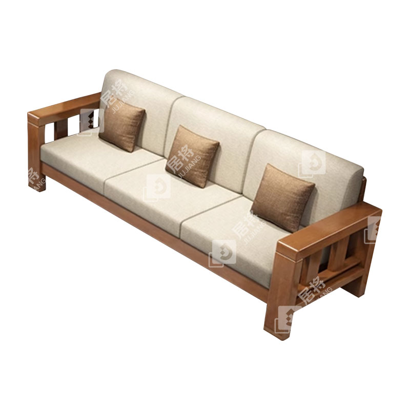 居将 JJ3113008简约实木沙发胡桃色实木沙发 三人位