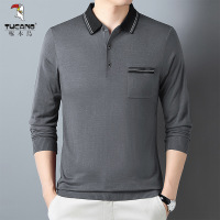 啄木鸟2025春季男士长袖中年商务翻领日常爸爸装真口袋POLO衫上衣