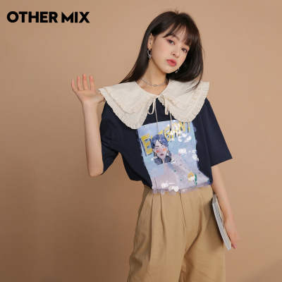 OtherMix帅气喵T恤IP联名2021年新款短袖女宽松韩版春季印花上衣