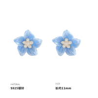 925纯银蓝花银针耳钉女耳环耳饰小众设计ins风简约韩国气质送女朋友老婆情人节七夕生日礼物
