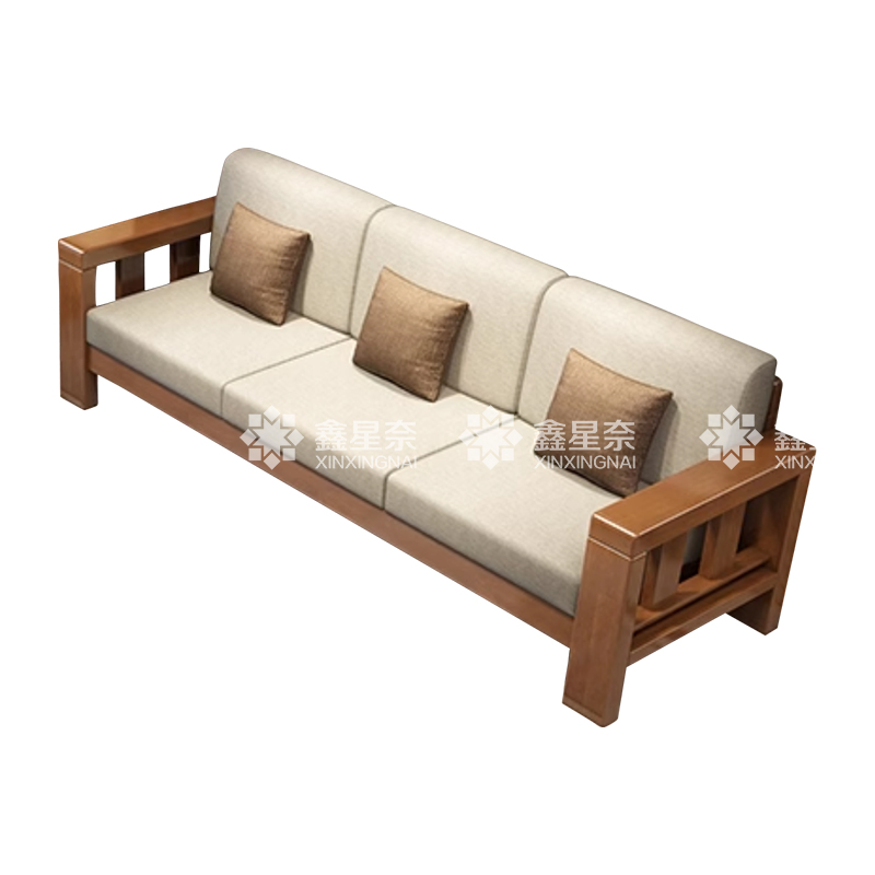 鑫星奈 XXN3113008 简约实木沙发胡桃色实木沙发 三人位