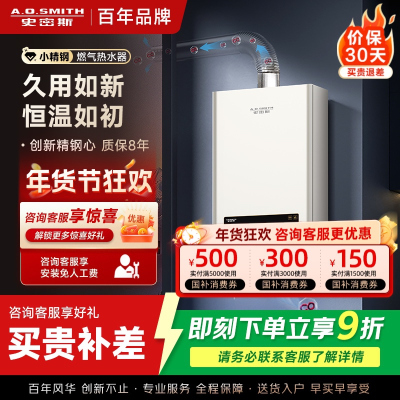AO史密斯新品小体积16升精钢燃气热水器 JSQ31-EC3 负压燃烧更安全 精控恒温 家用持久恒温大水量