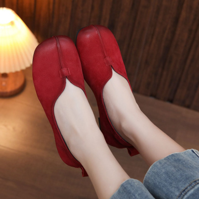 头层牛皮妈妈鞋女2026春季新款民族风平底新中式格格鞋浅口单鞋_177