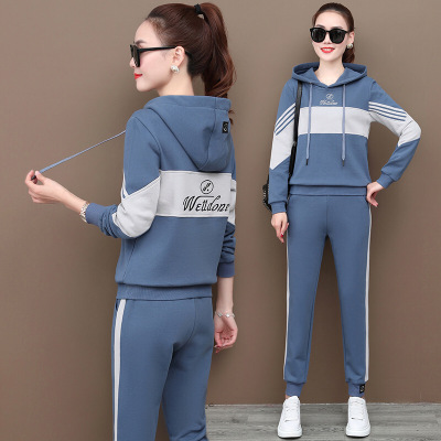 珂卡慕(KEKAMU)休闲服春新款2020女士时尚运动两件套潮流撞色卫衣两件套