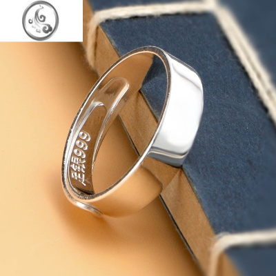 JiMi光面银戒指男女开口999银银情侣一对戒指环简约素圈个性食指戒子