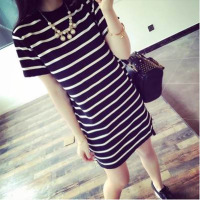 夏季韩版新款中长款条纹短袖T恤女衣服上衣女装