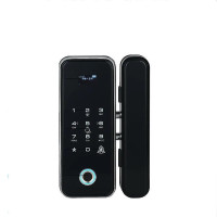 全国师傅上门安装 办公室玻璃门指纹锁免开孔密码锁刷卡锁遥控单双门有无框智能全自动电子门锁 指纹密码刷卡带显示屏款 黑色