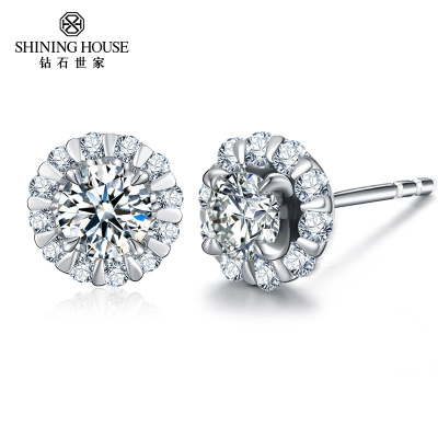 钻石世家18K金钻石耳钉耳环克拉效果群镶耳环女一诺一生系列