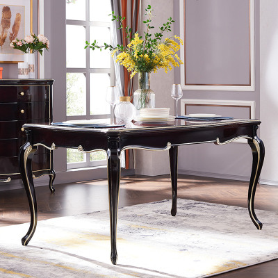 欧式餐桌椅组合黑檀色实木长方形餐桌小户型饭桌样板房定制