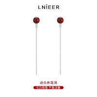 925纯银朱砂耳钉女长款流苏耳线本命年小众耳环2025新款春夏耳饰送女朋友老婆情人节七夕生日礼物