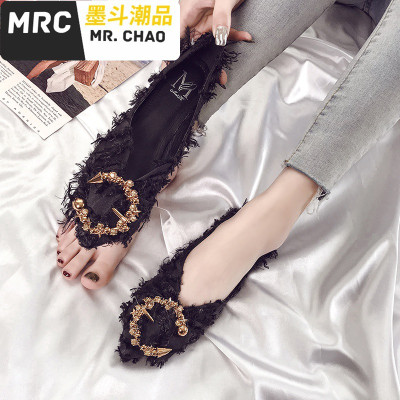 平底水钻单鞋春鞋新款网红女鞋一脚蹬女鞋春款大码女鞋41-43墨斗潮品休闲鞋