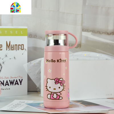 儿童保温杯 小学生喝水可爱简约水杯子女304不锈钢便携水壶带小盖 FENGHOU 350ml黄色+杯套+礼品