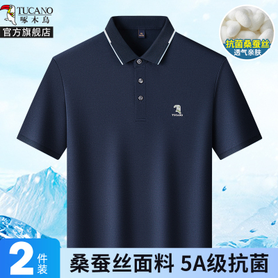 [5A抗菌+桑蚕丝]啄木鸟短袖T恤翻领男士2025夏季爸爸polo衫父亲