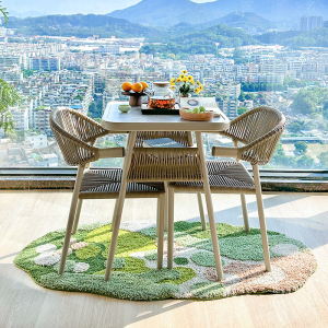 紫叶阳台桌椅藤椅茶桌椅组合小户型家用休息区休闲椅网红一桌二椅 香槟色-1方桌+2椅