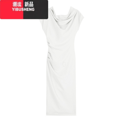 YIBUSHENG气质性感斜肩短袖连衣裙女装季修身辣妹长裙显身材收腰包臀裙子