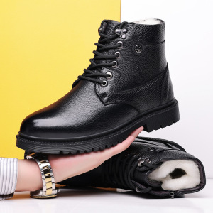 真皮马丁靴男款冬季保暖男士户外高帮皮靴子男工装短靴爸爸鞋棉靴