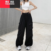 YIBUSHENG季美式复古工装休闲裤女百搭直筒垂感宽松阔腿裤子ins束脚长裤