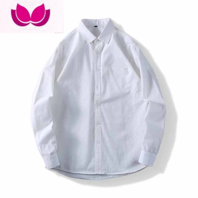 七斓美式长袖衬衫男高级感休闲纯色白色翻领衬衣上衣潮