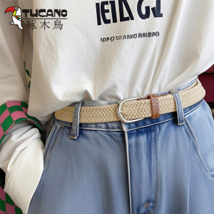 啄木鸟皮带女士2025新款弹松紧帆布编织学生配牛仔裤百搭腰带女款