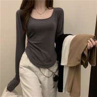长袖T恤女式秋冬新款潮ins不规则修身学生休闲短款上衣少女打底衫_1_879