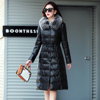 欧洲站2017新款狐狸毛领真皮羽绒服女长款绵羊皮皮衣皮草大码外套