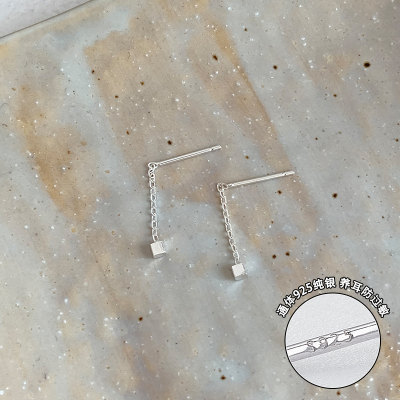 s925纯银几何方块耳线女养耳洞睡觉免摘耳钉简约百搭日常耳环送女朋友老婆情人节七夕生日礼物