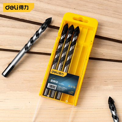得力(deli)瓷砖钻头超硬混凝土多功能套装玻璃开孔器电钻打孔磁合金三角钻头 DL-B8005T 玻璃陶瓷钻5件套
