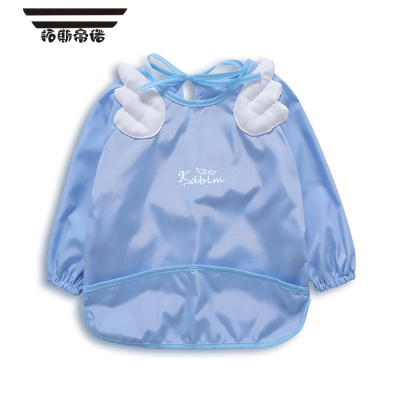 拓斯帝诺宝宝防水罩衣儿童长袖吃饭衣反穿衣婴儿围兜食饭兜男孩女孩画画衣蓝色系绳120码（XL4-6岁）