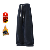 美式宽松休闲裤男士加绒秋冬保暖弹力直筒裤子潮牌阔腿拖地长裤男