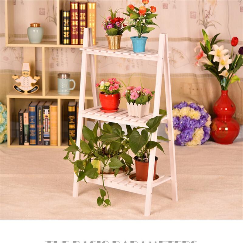 实木花架落地三层置物阳台折叠花架多层储物田园客厅鞋架