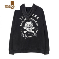 YANXUMz 国潮高街风骷髅印花做旧水洗加绒连帽开衫卫衣男宽松ins外套