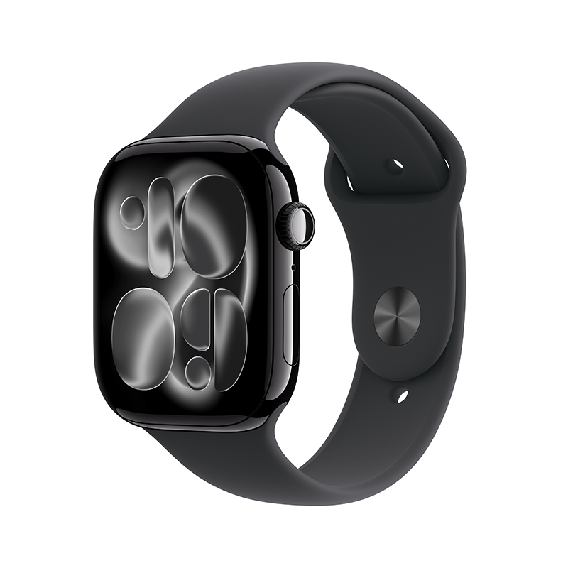 Apple Watch S11 GPS 46毫米亮黑色铝金属表壳 黑色运动型表带-S/M