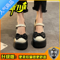 SUNTEK蝴蝶结超高跟小皮鞋子女2022年秋冬季新款粗跟玛丽珍单鞋