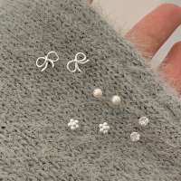 S925纯银精致小耳钉组合森系吸睛耳环耳扣法式耳饰养耳洞可爱送女朋友老婆情人节七夕生日礼物