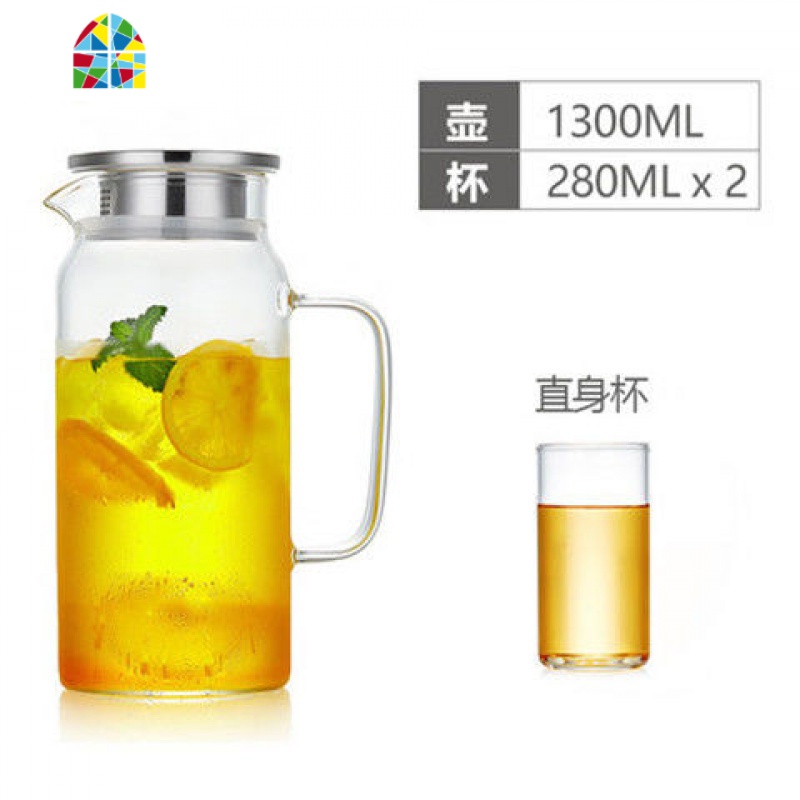 凉水壶玻璃冷水壶套装凉水杯耐热高温过滤泡煮花茶家用大号果汁壶 FENGHOU 小竹盘一个(单拍)
