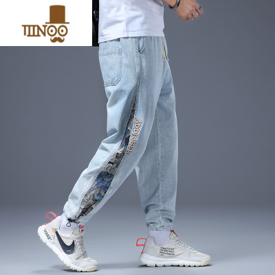 YANXU秋季牛仔裤男士潮牌2023新款束脚韩版潮流百搭九分休闲长裤子