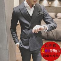 秋冬男士休闲韩版西服套装青年商务正装修身款小西装伴郎服三件套