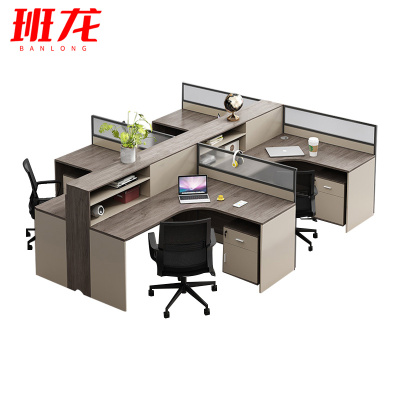 班龙办公电脑桌四人位+柜+椅套
