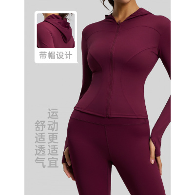 连帽修身瑜伽外套弹力显瘦防风跑步骑行运动外套