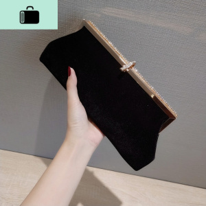 名媛丝绒包鱼钩水钻手拿包晚宴包礼服搭配包旗袍小包气质宴会包女NEW LAKE 鱼钩黑色女手包 鱼钩黑色